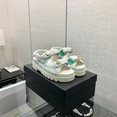 DAD SANDAL IN WHITE MIX PERSIAN GREEN TWEED FABRIC